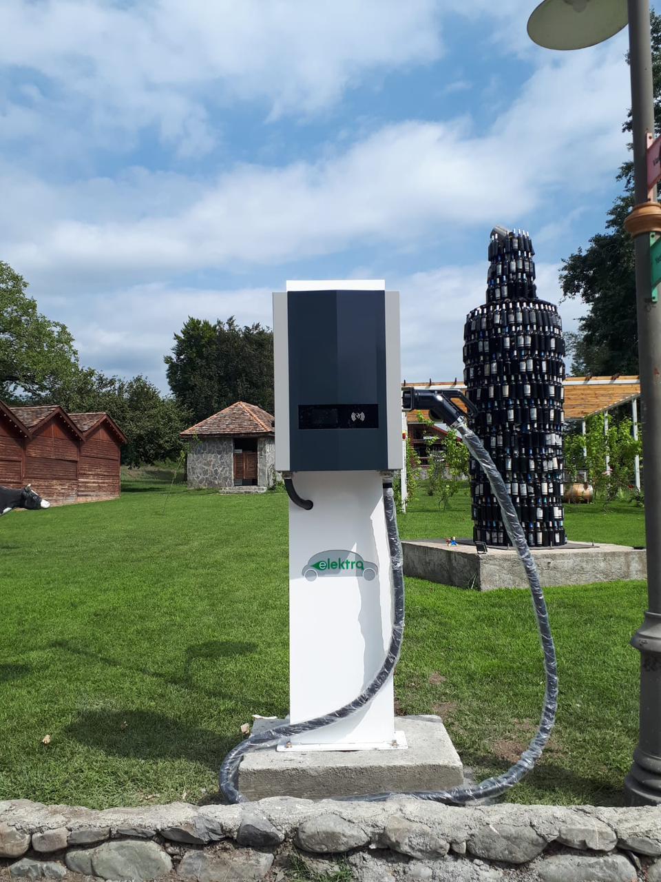 Commercial EV charger installed at a destination charging site
