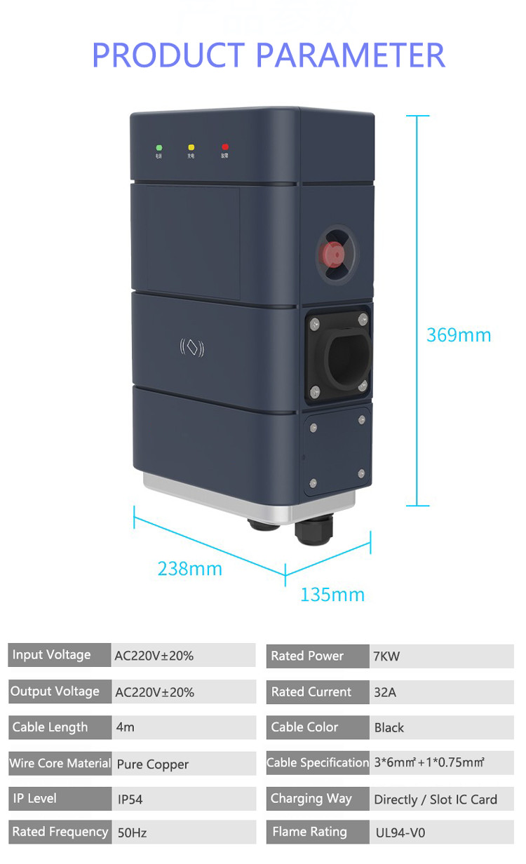 China New Design 7KW AC EV Home Charging Station Wallbox LCD Screen Optional1.2